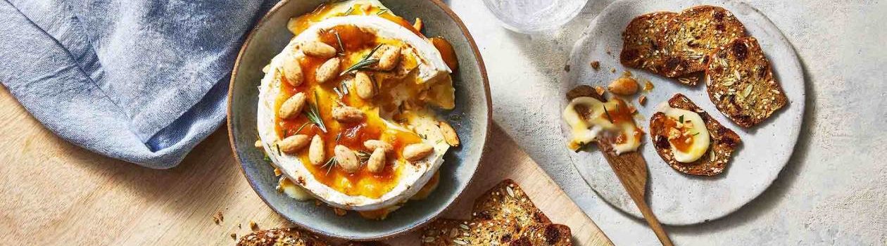 Baked Brie with Spiced Nuts & Apricot Jam