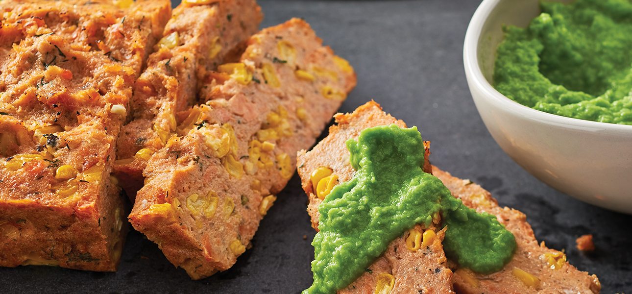 Salmon & Corn Loaf with Wasabi Pea Purée West IGA