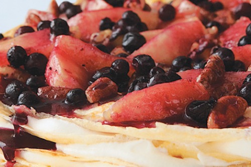 Crêpe Cake with Caramelized Apples & Wild Blueberries