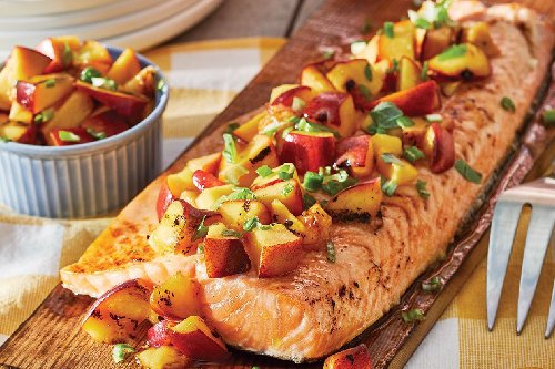 Grilled Peaches & Planked Salmon