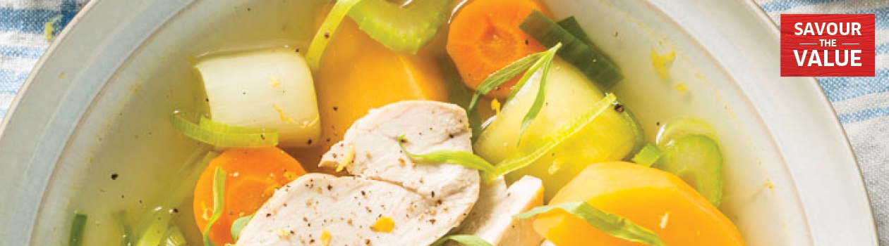 Boiled chicken with tarragon and fall vegetables