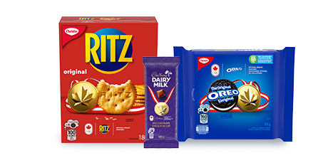 This image contains three Mondelez products in boxes: Ritz biscuits, dairy milk, and Oreo biscuits pack.