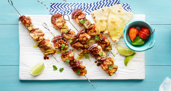 Tequila lime habanero chicken kabobs