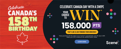 Celebrate Canada Day by swiping your card for a chance to win 158,000 Scene+ Points