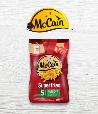 Assorted products arranged together, with McCain logo.